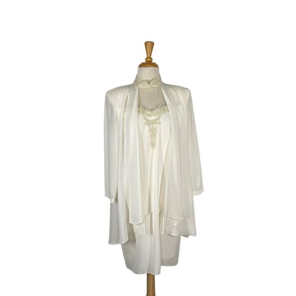 Patra Petites 8P Ivory Dress Beaded Gown Wedding Bride MoB Evening Event Sheer - Picture 9 of 11